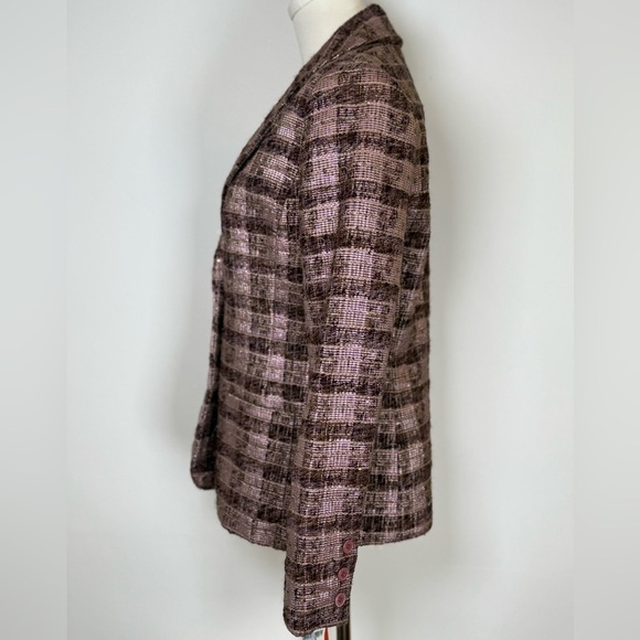 Votre Nom Wool Blend Plaid Tweed Blazer Plum Pink Sparkle Women’s Size 6 - Picture 3 of 15